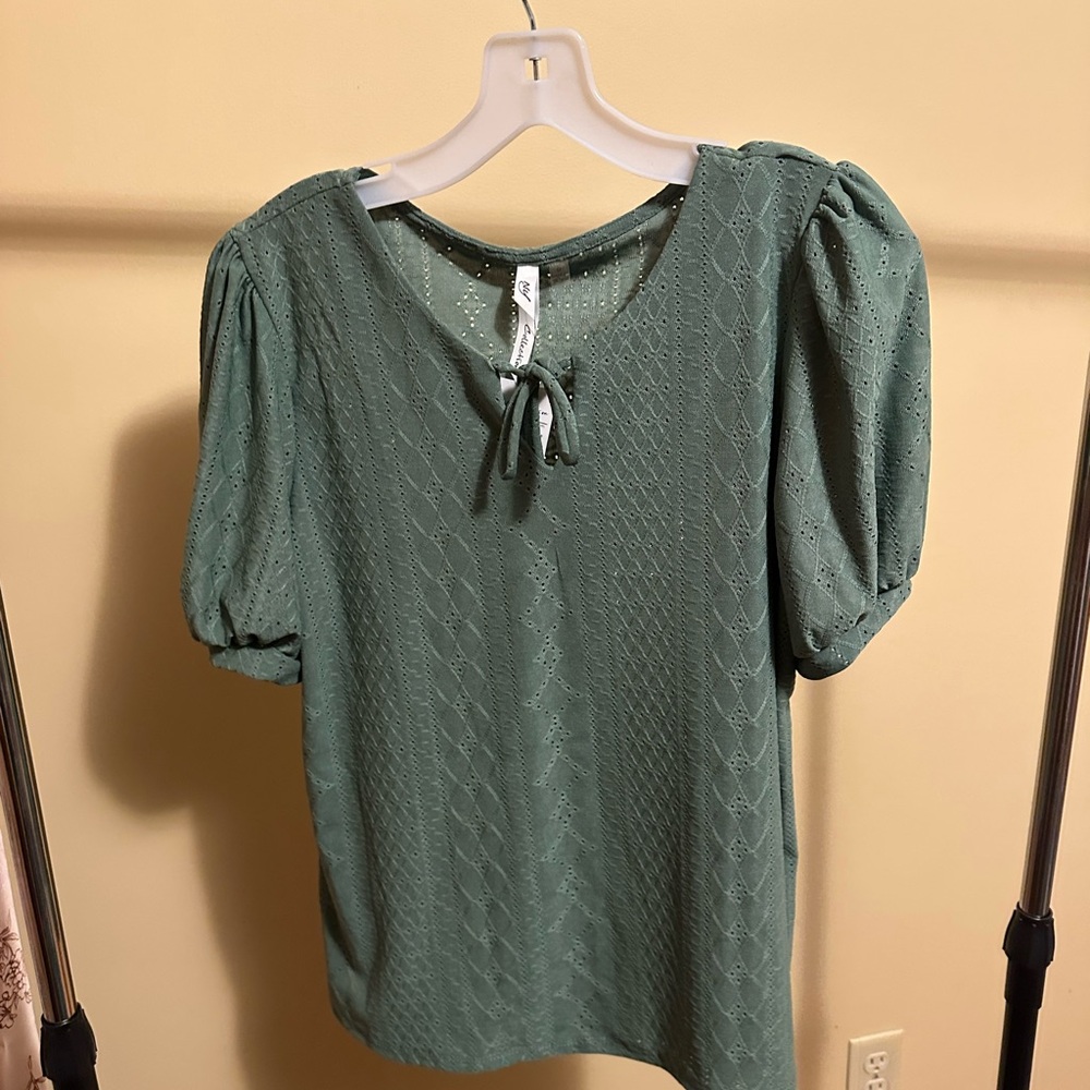 NWT - Sage Green Blouse with Puff Sleeves medium